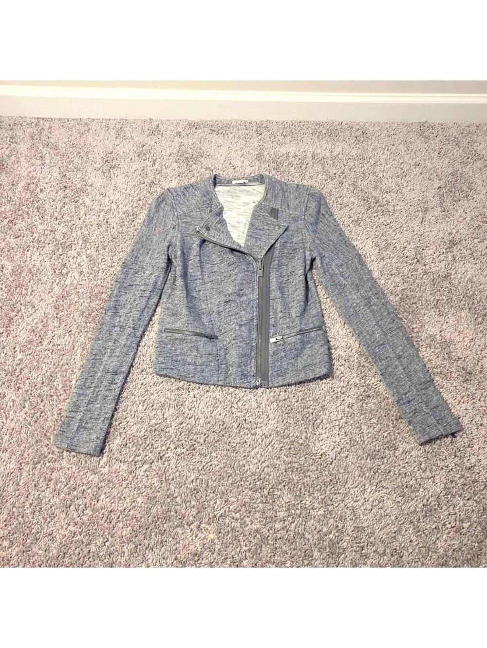 GAP Moto Blue Gray French Terry Cropped Jacket sz XS
